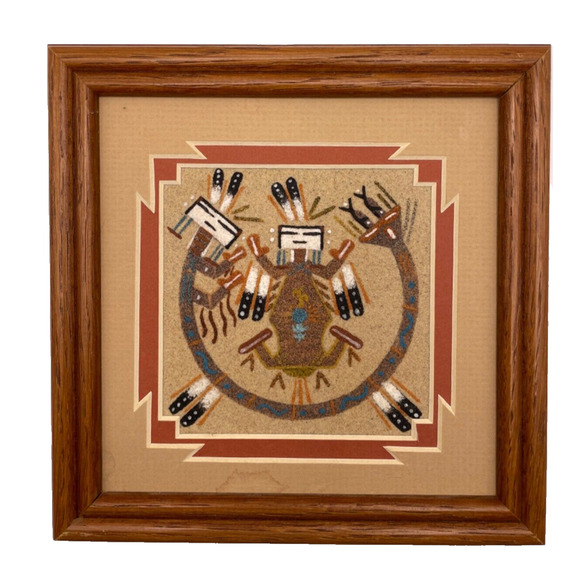 Vintage Navajo Sand Painting SIGNED Indigenous Healing Art Framed Authentic - Picture 2 of 8